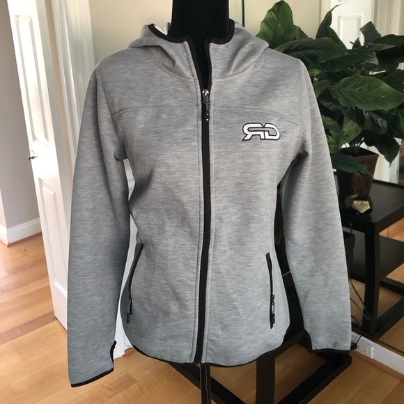 Light Gray Women's Full-Zip Front Tech Hoodie - Picture 1 of 8